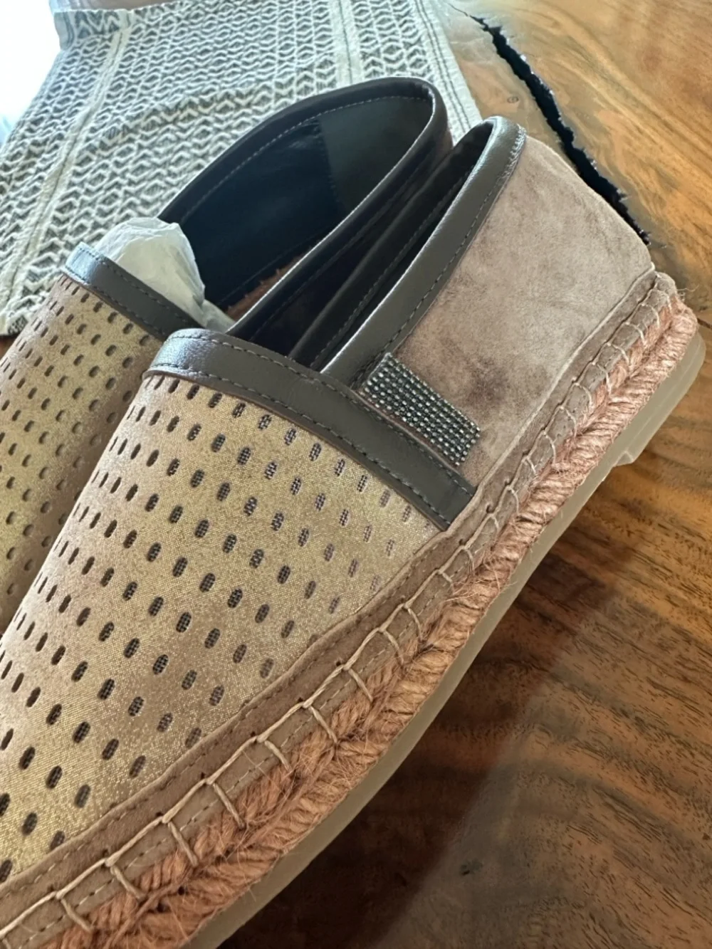 Women Suede Perforated Slip-On Espadrilles - Beige